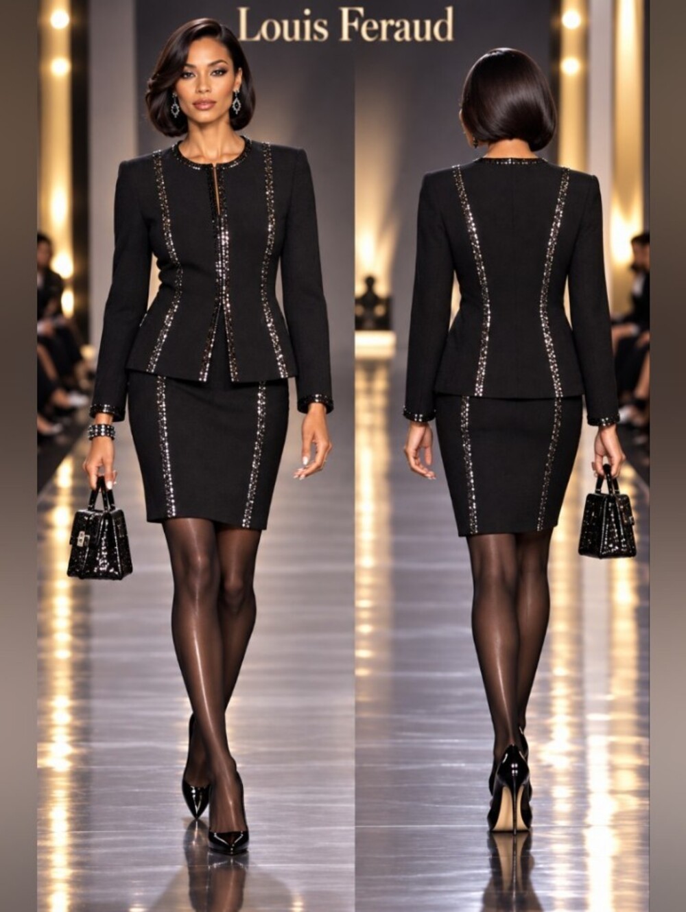 RARE LOUIS FERAUD/ ESCADA 38 8 COUTURE WOOL SEQUINS TAILORED LUXURY SKIRT SUIT